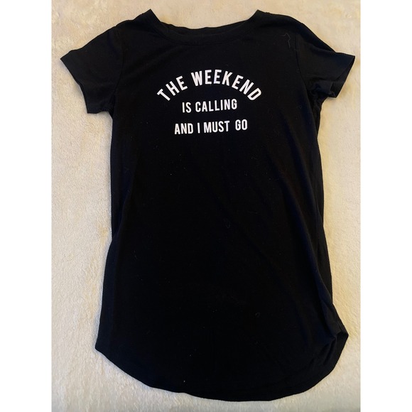 The Print Shop Tops - The Print Shop Womens The Weekend Is Calling Graphic Tee Black XS Short Sleeve